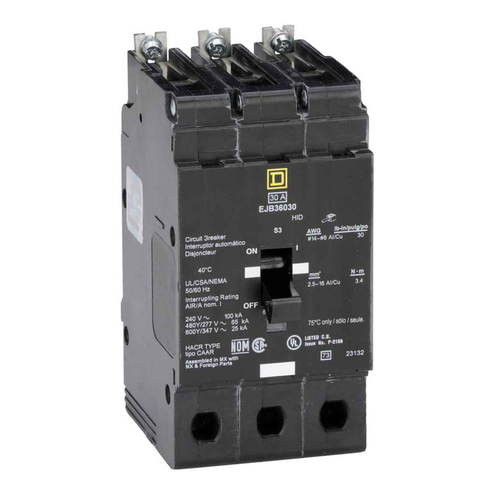 Schneider EJB Series Thermal-Magnetic Circuit Breakers — 1-, 2- & 3-Pole, 15–100A, 480Y/277V A