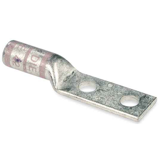 Color-Keyed Compression Lugs 1/0 AWG – Long Barrel Two-Hole Copper Lugs, Pink