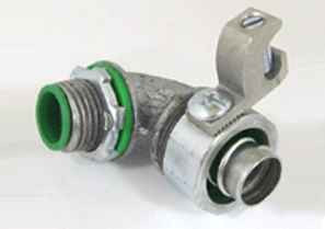Bridgeport Liquid Tight Connectors with Grounding Lug, 90° - Steel with Aluminum Lug / Insulated Throat - 105°C