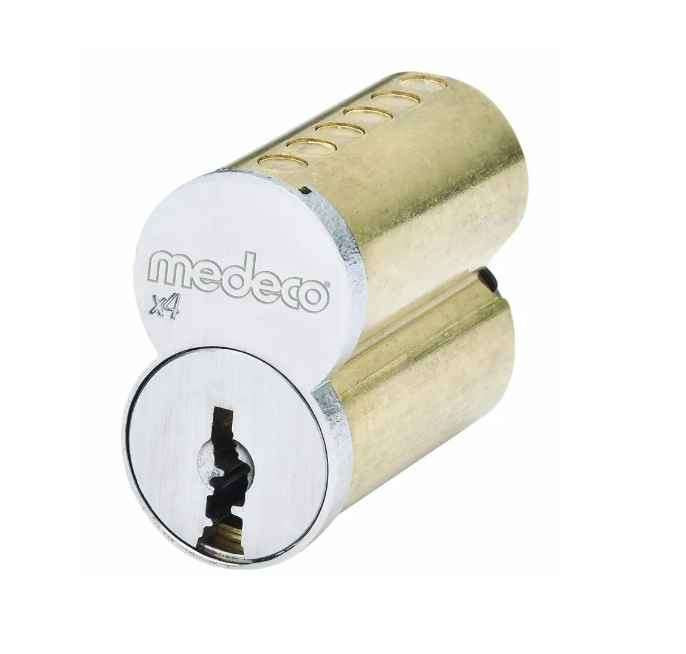 Medeco 33600006-K-26-7J-S Interchangeable Core Cylinder, Small Format, Medeco KM, 7J Keyway, 6-Pin, Sub Assembly, Satin Chrome, With Clip Retainer, Removable Front Plate
