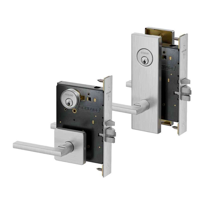 Schlage PM092 Grade 1 Electrically Locking/Unlocking Outside Lever, Outside Cylinder Electric Mortise Lock, 12/24VDC, Fail Safe/Fail Secure - Selena Lever