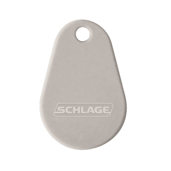 Schlage Electronic 9691T Proximity and MIFARE Classic Smart Card Combo Thin Keyfob — gray teardrop-shaped keyfob with Schlage logo and model number embossed
