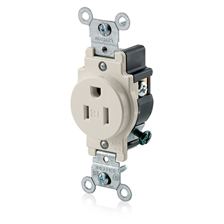 Leviton Commercial Grade Narrow Body Tamper-Resistant Straight Blade Single Receptacle, 15A 125V NEMA 5-15R