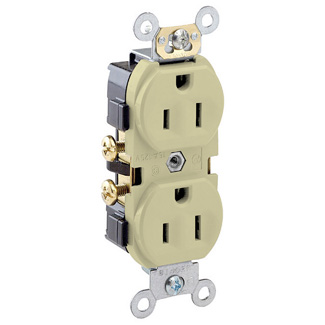 Leviton Commercial Grade Heavy-Duty Narrow Body Tamper and Impact-Resistant Straight Blade Duplex Receptacle, 15A 125V NEMA 5-15R
