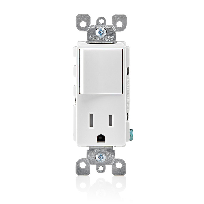 Leviton 1-Pole Combination Switch/Receptacle Device, 120V AC Switch