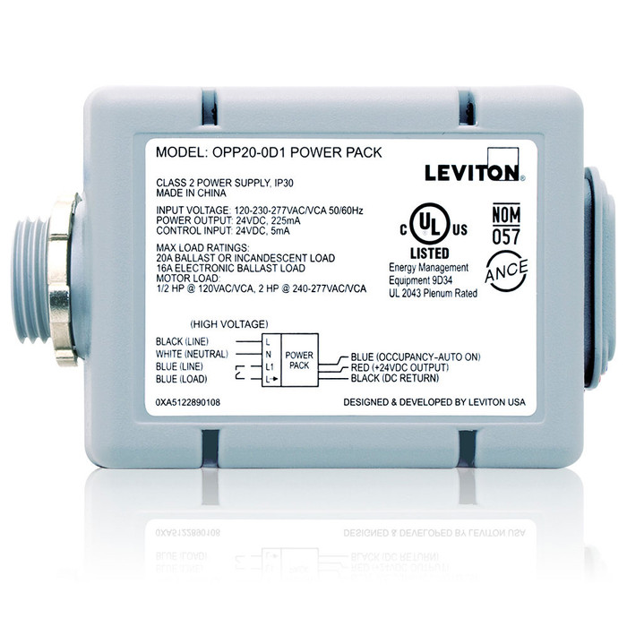 Leviton OPP20-D1 Standard Power Pack, Auto/Manual ON, 120/277V, 20A, Gray