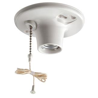 Leviton Medium Base Pull Chain Incandescent Outlet Box Lampholder, 250V