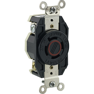 Leviton 2450 Industrial Grade 4-Wire 4-Pole Single Locking Receptacle, 277/480V Y AC, 20A