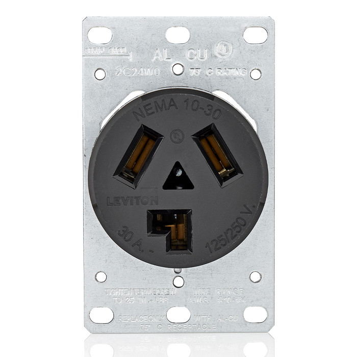 Leviton 5207 Series Industrial Grade Straight Blade Receptacle, 30A 125/250V NEMA 10-30