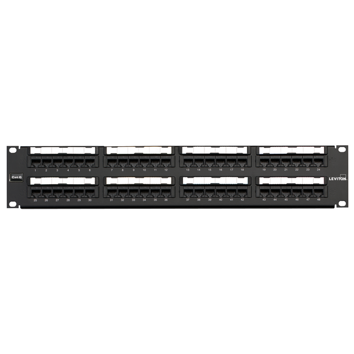 Leviton Flat Category 6 Universal Patch Panel, Black Painted 14 Gauge Steel