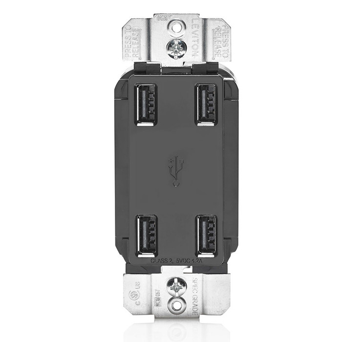 Leviton Smart Chip 4-Port USB Type-A Charging Receptacle, 4.2A-125V