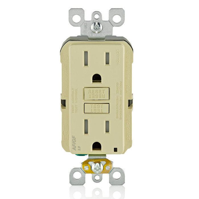 Leviton SmartlockPro Dual-Function AFCI/GFCI Tamper-Resistant Receptacle, 15-Amp 125-Volt, Ivory
