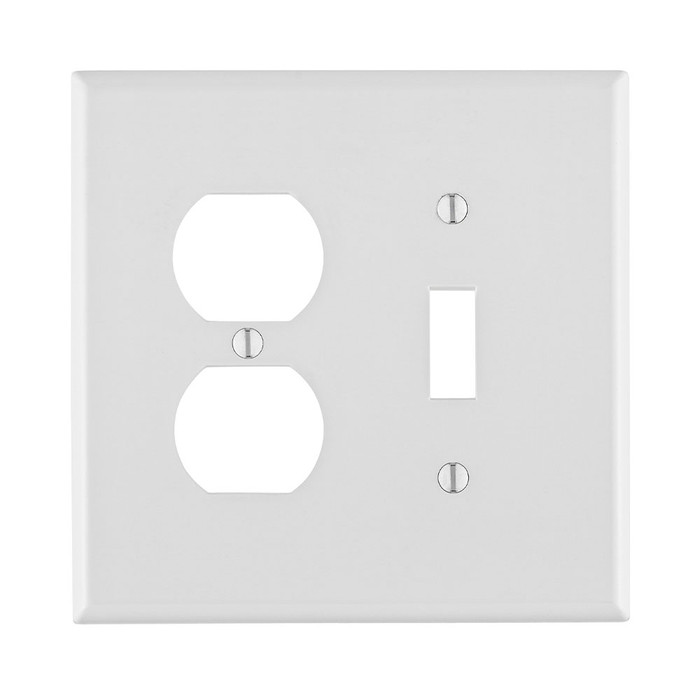 Leviton Thermoplastic Nylon Device Mount Midway-Size 2-Gang Combination Wallplate, Duplex + Toggle