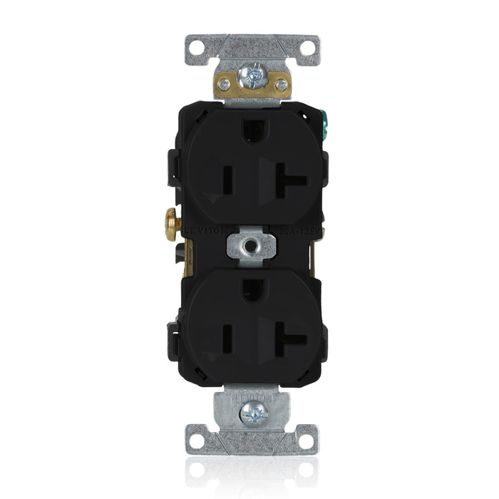 Leviton CR20-E Commercial Specification Grade Duplex Receptacle, 20A 125V NEMA 5-20R, Black
