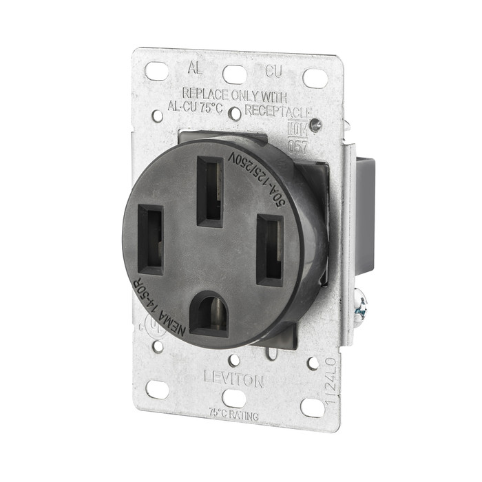 Leviton Industrial Grade Single Straight Blade Receptacle, 50A 125/250V NEMA 14-50R