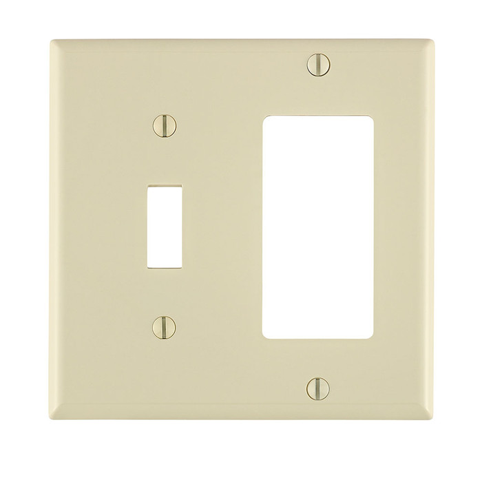 Leviton Thermoplastic Nylon Device Mount 2-Gang Combination Wallplate, GFCI/Decora + Toggle, Light Almond