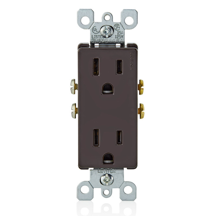 Leviton 5325 Residential Grade Impact-Resistant Straight Blade Duplex Receptacle 15-Amp 125-Volt NEMA 5-15R Brown
