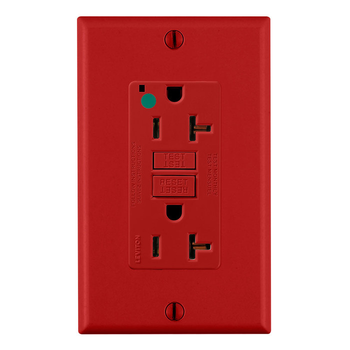 Leviton Hospital Grade Slim Heavy-Duty GFCI Duplex Receptacle, Red