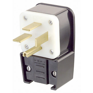 Leviton Angled Industrial Grade Straight Blade Plug, 3-Pole 4-Wire 250V 50A, NEMA 15-50P, Black