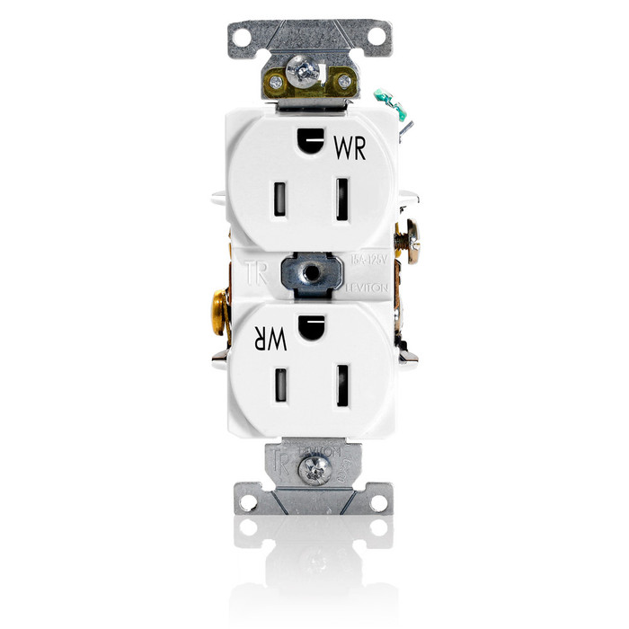 Leviton Industrial Grade Water-Resistant Duplex Receptacle, NEMA 5-15R, White