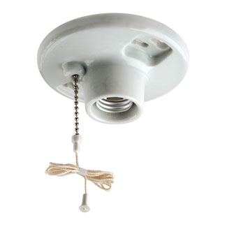 Leviton 436419 Pull Chain Outlet Box Lampholder, Medium Base Porcelain