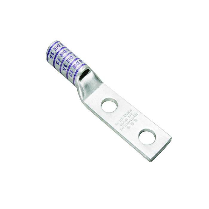 Burndy HYLUG Long Barrel Copper Compression Lug, 2-Hole, Tin-Plated