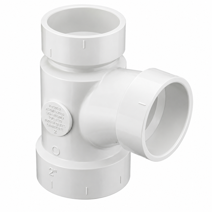 Spears PVC DWV Reducing Sanitary Tee Fitting, Hub x Hub x Hub