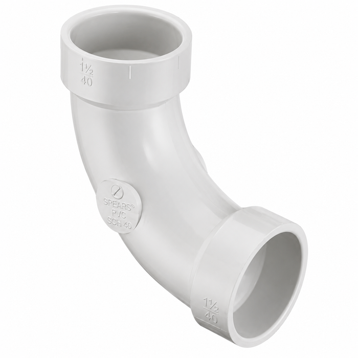 Spears PVC DWV Long Sweep 90° (1/4 Bend) Elbow, Hub x Hub