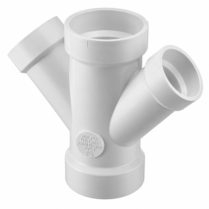 Spears PVC DWV Double Reducing Wye Fitting, Hub x Hub x Hub
