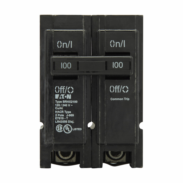 Eaton BR Quicklag BRHX Two-Pole Thermal Magnetic Circuit Breaker, 100A, 22kAIC