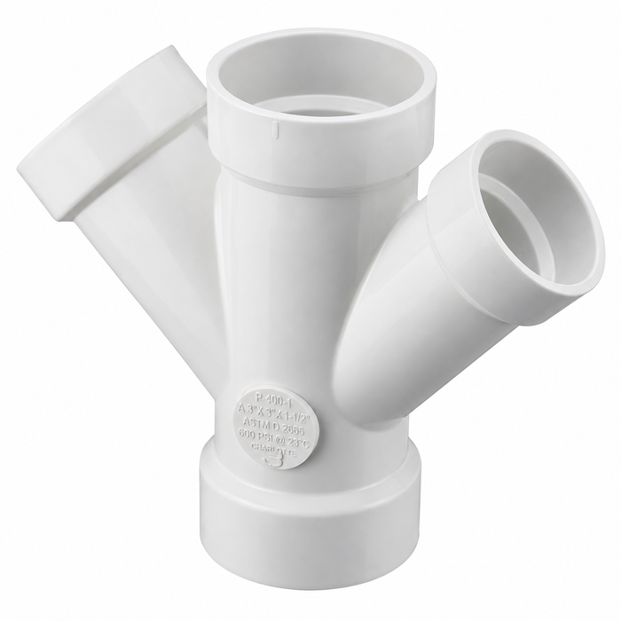 Spears PVC DWV Red Reducing Double Wye Fitting, Hub x Hub x Hub x Hub