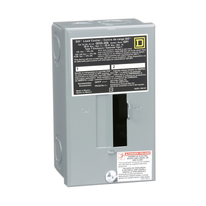 Square D QO-2L30S 2-Space 2-Circuit Main Lug Load Center, 120/240V