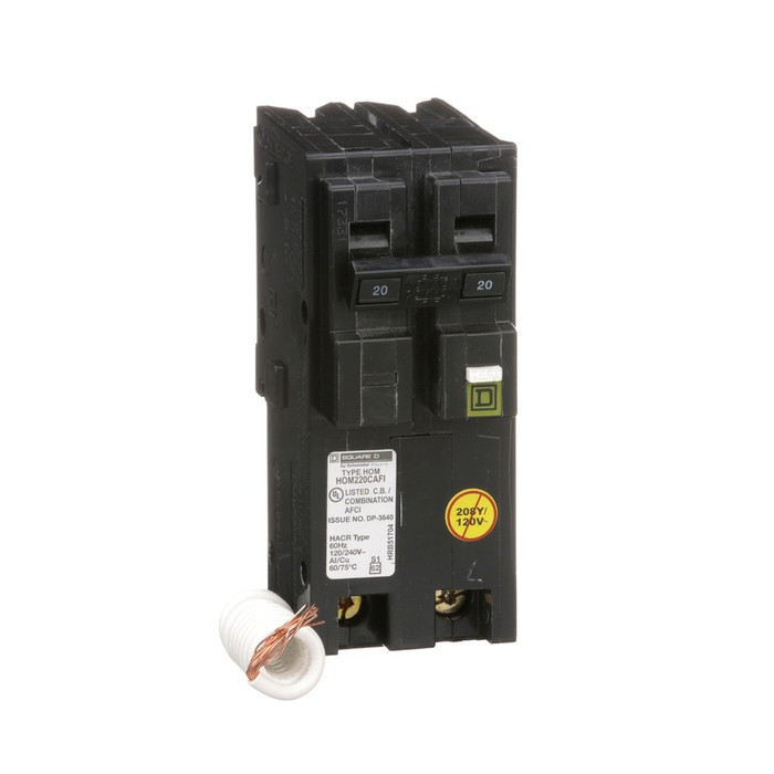 Square D Homeline 2-Pole Combination Arc Fault Circuit Breaker, Plug-In