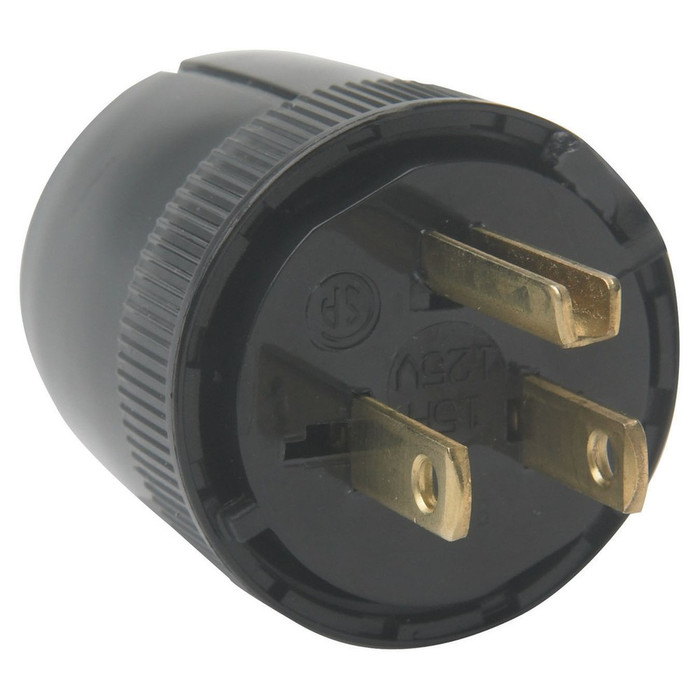 Pass & Seymour Dead Front Straight Blade Plug, 15A 125V, Black