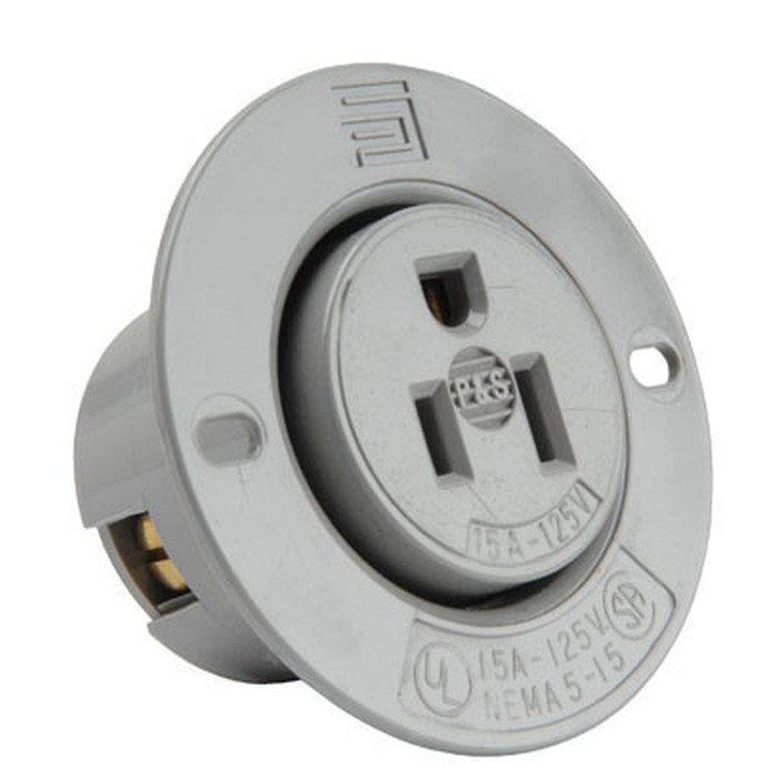 Pass & Seymour 15A 125V Straight Blade Flanged Outlet, Gray