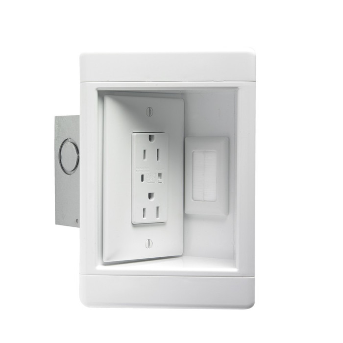 Pass & Seymour Single-Gang Recessed TV Box, Cold Rolled Steel, White