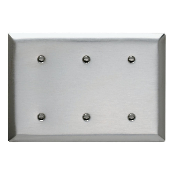 Pass & Seymour 3-Gang Blank Wall Plate, 302/304 Stainless Steel, Strap Mounted