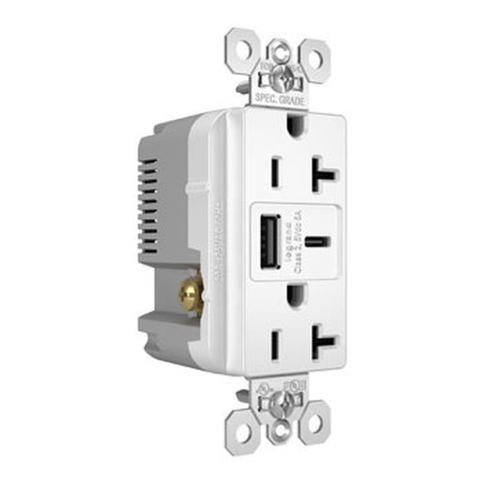 Pass & Seymour 15W Spec Grade USB Charging Outlet, Type A/C, 20A Tamper-Resistant, White