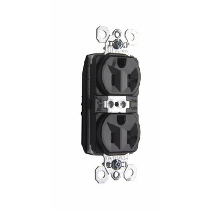 Pass & Seymour PlugTail Spec-Grade Tamper-Resistant Duplex Receptacle, 20A 125V, Black