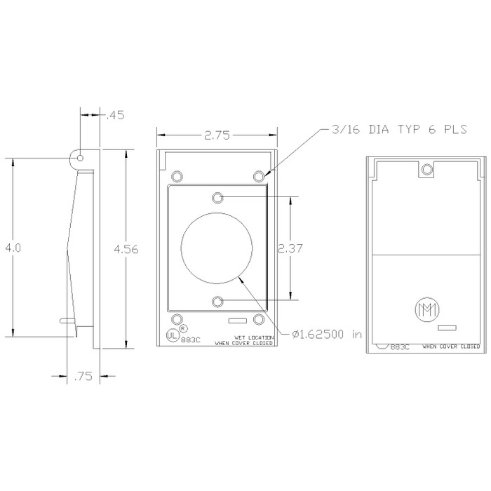 Mulberry 30529 1-Gang Self-Closing Vertical Mount Weatherproof Cover, Die-Cast Aluminum with Lock Hasps