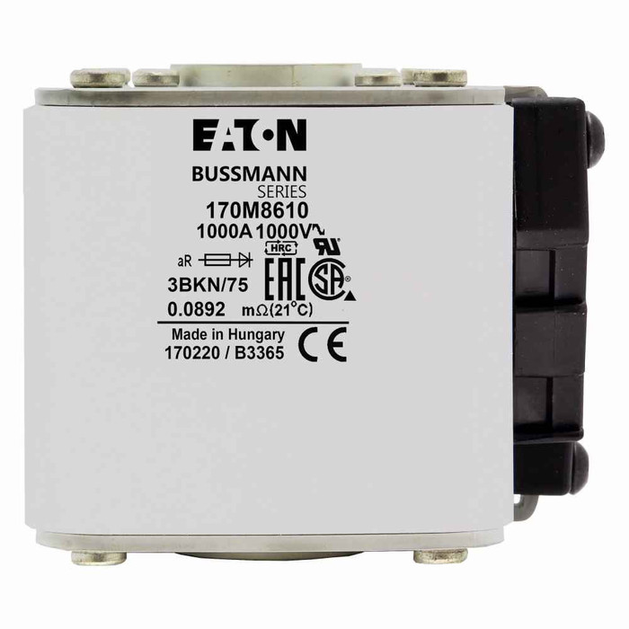 Bussmann 170M-860 High-Speed Square Body Class aR Fuse, 690VAC/500VDC, 150kAIC