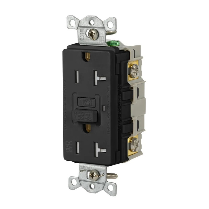 Bryant HUBGFRTWBLK Tamper- and Weather-Resistant Commercial-Grade GFCI Receptacle, 125VAC Black