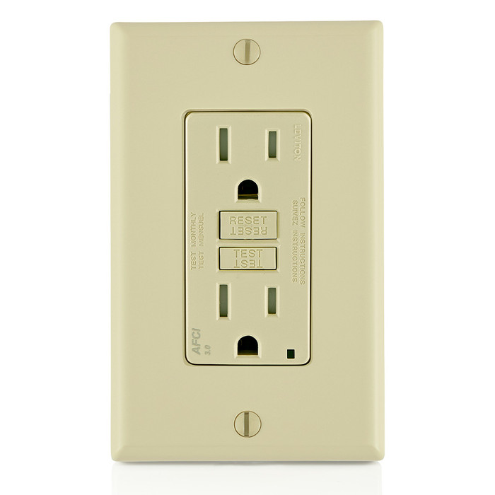Leviton AFTR1 Tamper-Resistant AFCI Receptacle, 15-Amp 125-Volt NEMA 5-15R Decora SmartlockPro
