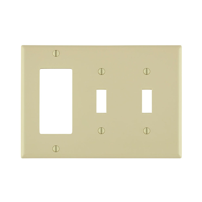 Leviton 80745 Series Thermoplastic Nylon 3-Gang Combination Wallplate, GFCI/Decora + 2-Toggle Switch