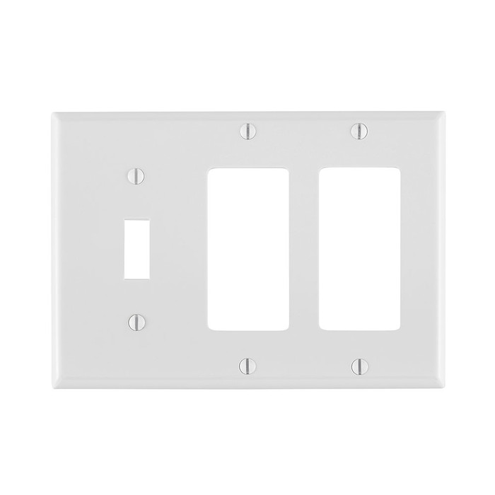 Leviton 80731-W Nylon 3-Gang Combination Wallplate, 2-GFCI/Decora + Toggle, White