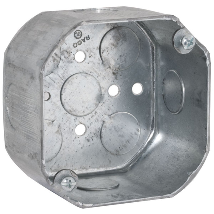 RACO 165 Steel Octagon Box, Drawn, 4 in. x 2-1/8 in. Deep, Nine 1/2 in. KO's
