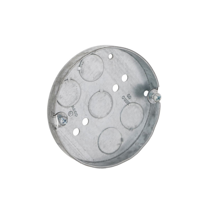 RACO 8293 4 in. Round Drawn Steel Ceiling Pan, Five 1/2 in. KO