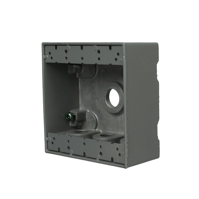 Bell 5340-0 2-Gang Aluminum Weatherproof Outlet Box, Seven 1/2 in. Threaded Outlets, Gray