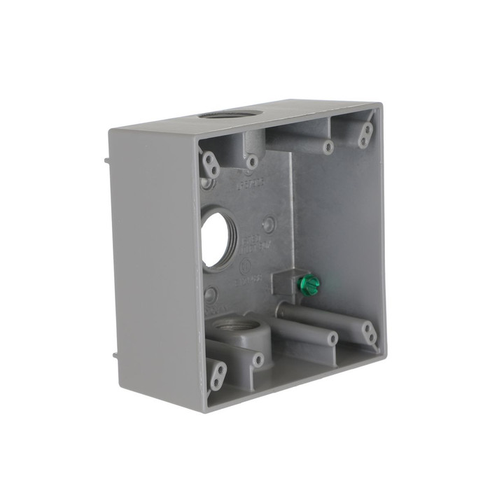 Bell 5341-0 2-Gang Aluminum Weatherproof Box, Three 3/4 in. Threaded Outlets, Gray