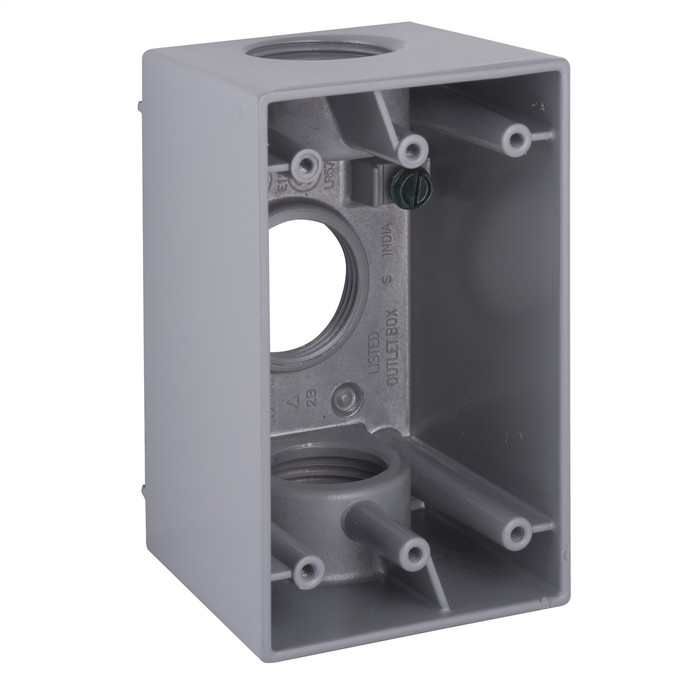 Bell 5387-0 1-Gang Weatherproof Deep Box, Three 1 in. Threaded Outlets, Aluminum, Gray